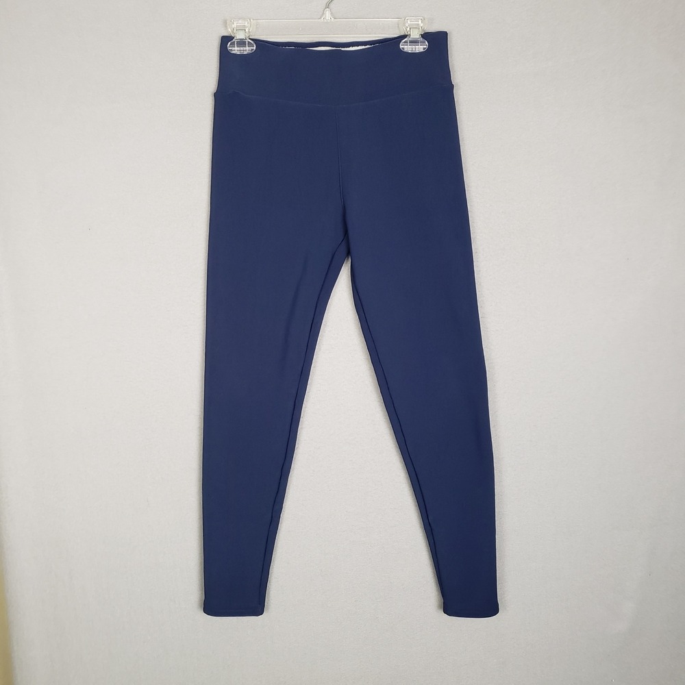 Fleece Lined Warm Leggings Solid Navy Blue Cozy Winter Loungewear Cabincore Sz L